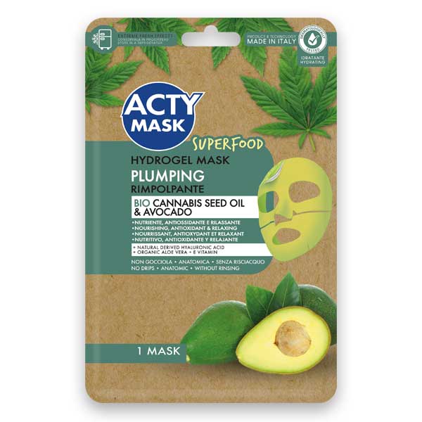 Maschera Hydrogel Rimpolpante con Olio di Cannabis Bio e Avocado